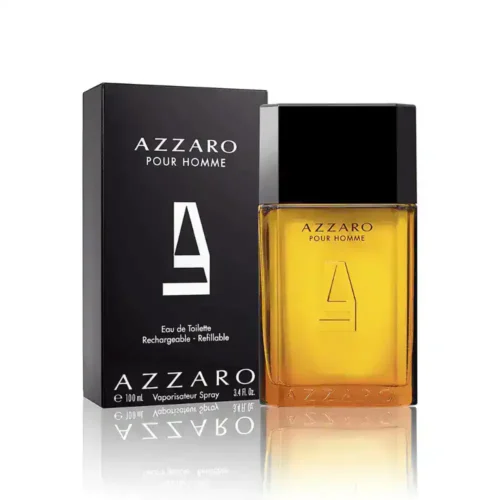 Azzaro Pour Homme Lebanon Eau de Toilette 100ml for sale in Lebanon - amber-tinted masculine glass perfume bottle with a clean black cap