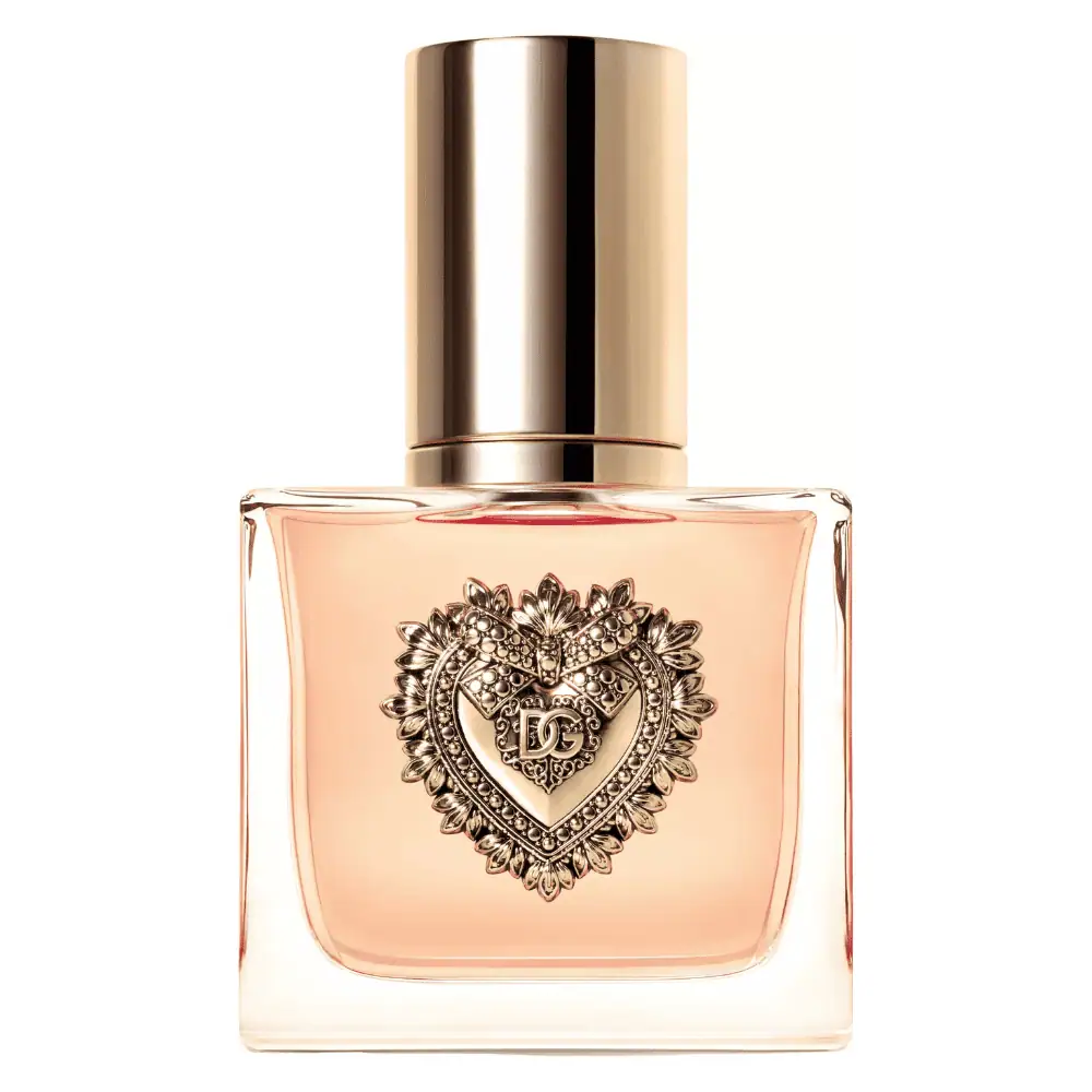Dolce & Gabbana Devotion Eau de Parfum - Lebanon - Makeup Germany Dolce and Gabbana Devotion Lebanon Eau de Parfum 30ml for sale in Lebanon - amber perfume liquid in glass bottle with gold Sacred Heart emblem