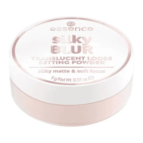 Essence silky BLUR TRANSLUCENT LOOSE SETTING POWDER Essence Silky Blur Loose Powder Lebanon for sale in Lebanon - clear tub with light peach translucent setting powder and white screw cap
