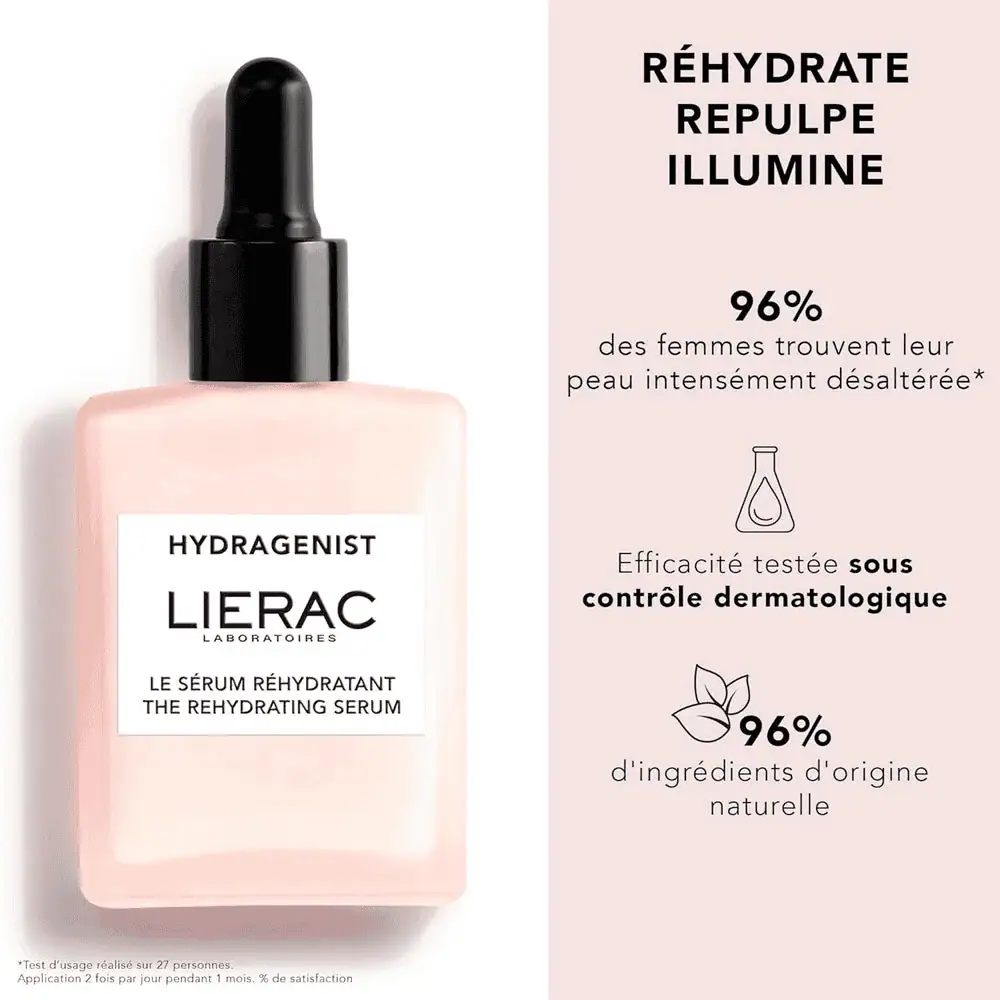 Lierac Paris Hydragenist Rehydrating Serum 30ml - Lebanon - Makeup Germany Lierac Paris Hydragenist Rehydrating Serum 30 ML Lierac Hydragenist Rehydrating Serum Lebanon for sale in Lebanon - 30ml pink glass dropper bottle with rehydrating hyaluronic acid serum formula