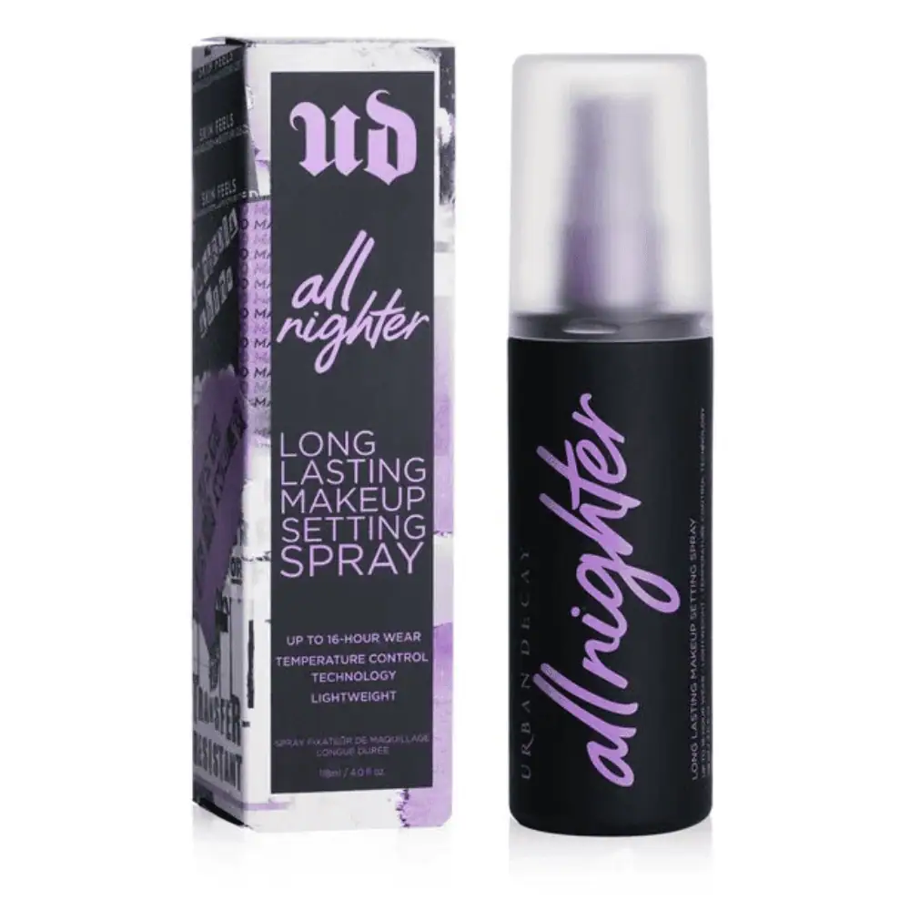 Urban Decay Long Lasting Makeup Setting Spray 118ml - Lebanon - Makeup Germany Urban Decay Long Lasting Makeup Setting Spray 118ml Urban Decay All Nighter Lebanon for sale in Lebanon - 118ml sleek black spray bottle with inner purple cap and fine-mist dispenser