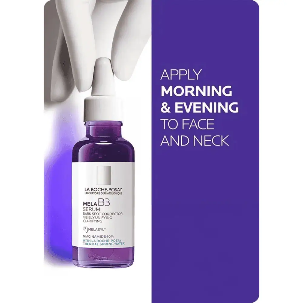 La Roche Posay Mela B3 Dark Spot Corrector Serum 30ml - Lebanon - Makeup Germany La Roche-Posay Serum Mela B3 Dark Spot Corrector 30 Ml La Roche Posay Mela B3 Serum Lebanon for sale in Lebanon - 30ml purple glass dropper bottle with breakthrough Melasyl dark spot corrector serum formula