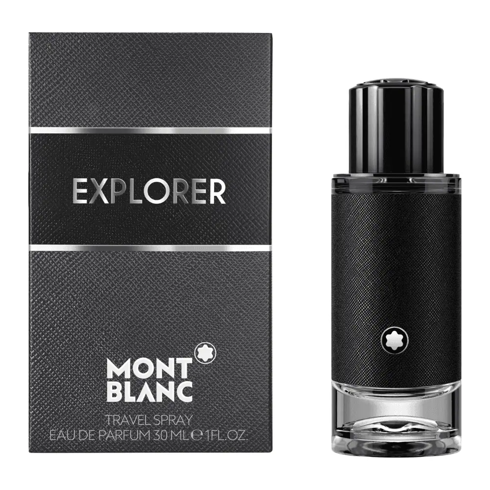 Montblanc Explorer Eau de Parfum 30ml - Lebanon - Makeup Germany Montblanc Explorer Lebanon Explorer Eau de Parfum 30ml for sale in Lebanon - sleek travel-ready glass bottle wrapped in textured black leather sleeve with the iconic star emblem