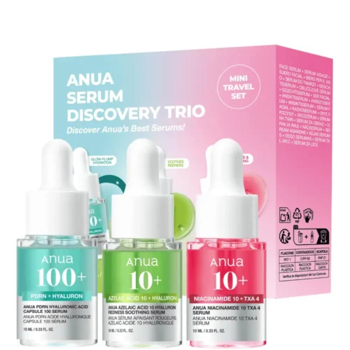 Anua Serum Discovery Trio Anua Serum Discovery Trio Lebanon for sale in Lebanon - discovery set packaging featuring three mini Anua serums in glass dropper bottles