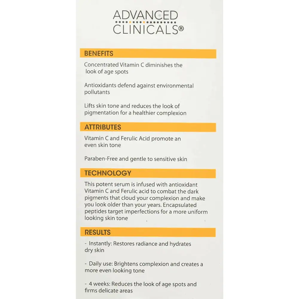 Advanced Clinicals Vitamin C Serum 52ml - Lebanon - Makeup Germany Advance Clinical Vitamin C Serum 52ml Advanced Clinicals Vitamin C Serum Lebanon for sale in Lebanon - 52ml dark glass bottle with dropper containing concentrated brightening Vitamin C face serum