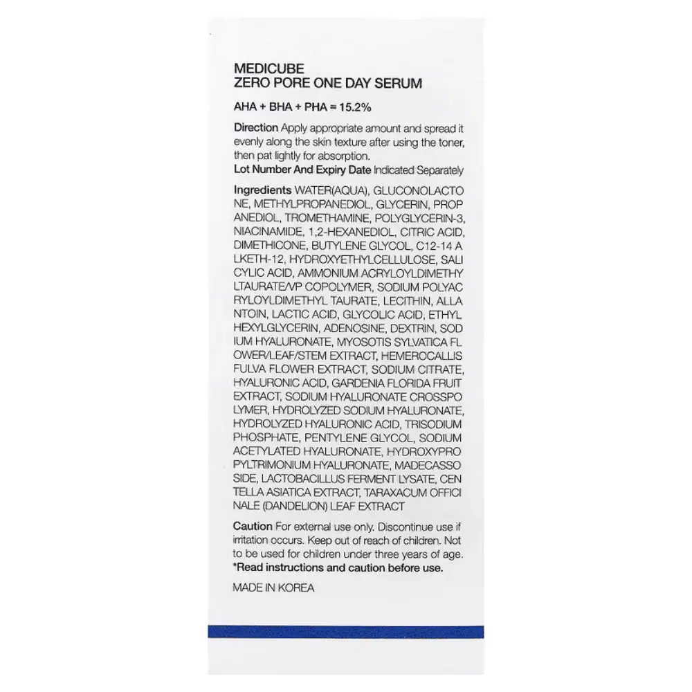 Medicube Zero Pore One Day Serum 30ml - Lebanon - Makeup Germany Medicube Zero Pore One Day Serum 30 ml Medicube Zero Pore One Day Serum Lebanon for sale in Lebanon - 30ml blue glass dropper bottle containing 15.2% triple acid pore-tightening serum formula