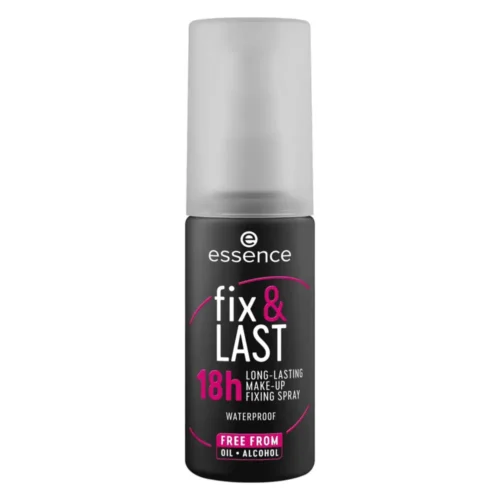 Essence Fix and Last Spray Lebanon fix & LAST 18h LONG-LASTING MAKE-UP FIXING SPRAY 50ml for sale in Lebanon - compact clear spray bottle with a green pump nozzle