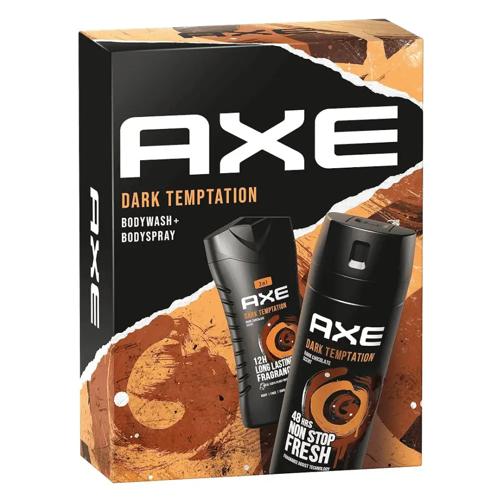Axe Dark Temptation Care Gift Set - Lebanon - Makeup Germany Axe Axe Dark Temptation Care Gift Set Dark Chocolate Fragrance Body Care Set for sale in Lebanon - 150ml body spray and 250ml shower gel grooming box set