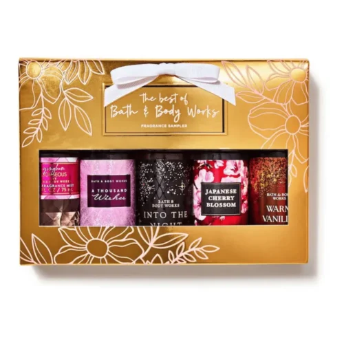 Bath & Body Works 5-piece Mini Fine Fragrance Mist Gift Set Bath & Body Works 5 Piece Mini Fine Fragrance Mist Gift Set Lebanon for sale in Lebanon - decorative gift box with handle containing 5 travel size mini fragrance mists including A Thousand Wishes, Japanese Cherry Blossom, Into the Night, Warm Vanilla Sugar, and Gingham Gorgeous