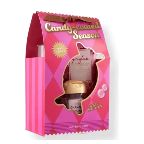 Bath & Body Works candy - coated season Bath Body Works Candy Coated Season Lebanon for sale in Lebanon - bottle of Bath and Body Works Candy Coated Season fine fragrance mist and body lotion featuring festive candy graphics