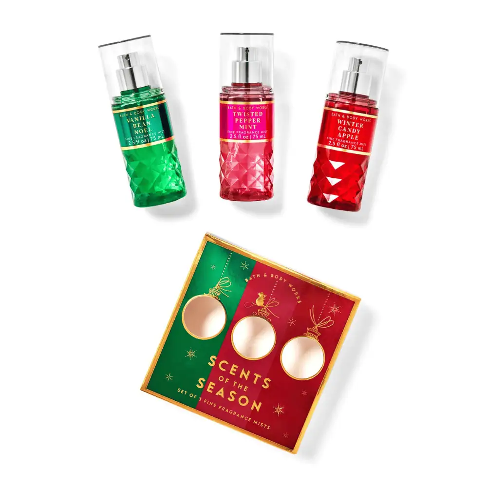 Bath & Body Works Holiday Traditions Mini Gift Box Set - Lebanon - Makeup Germany Bath & Body Works Holiday Traditions Mini Gift Box Set Bath Body Works Holiday Traditions Mini Gift Box Set Lebanon for sale in Lebanon - 3-piece mini fine fragrance mist set by Bath and Body Works in a festive gift box featuring Vanilla Bean Noel, Winter Candy Apple, and Twisted Peppermint