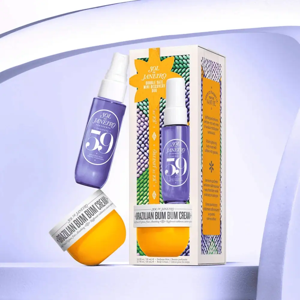 Sol de Janeiro Double Date Mini Discovery Duo Sampler Set - Lebanon - Makeup Germany Sol de Janeiro Double Date Mini Discovery Duo Sampler Set Sol de Janeiro Double Date Mini Discovery Duo Sampler Set Lebanon for sale in Lebanon - 2-piece body care mini set featuring Sol de Janeiro Brazilian Bum Bum Cream and Cheirosa 59 Perfume Mist