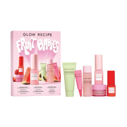 GLOW RECIPE FRUIT BABIES GLOW & SOOTHE KIT Glow Recipe Fruit Babies Glow Soothe Kit Lebanon for sale in Lebanon - 7-piece mini skincare routine kit by Glow Recipe featuring Dew Drops, Toner, Serum, Cleanser, Eye Cream, and Plump Cream