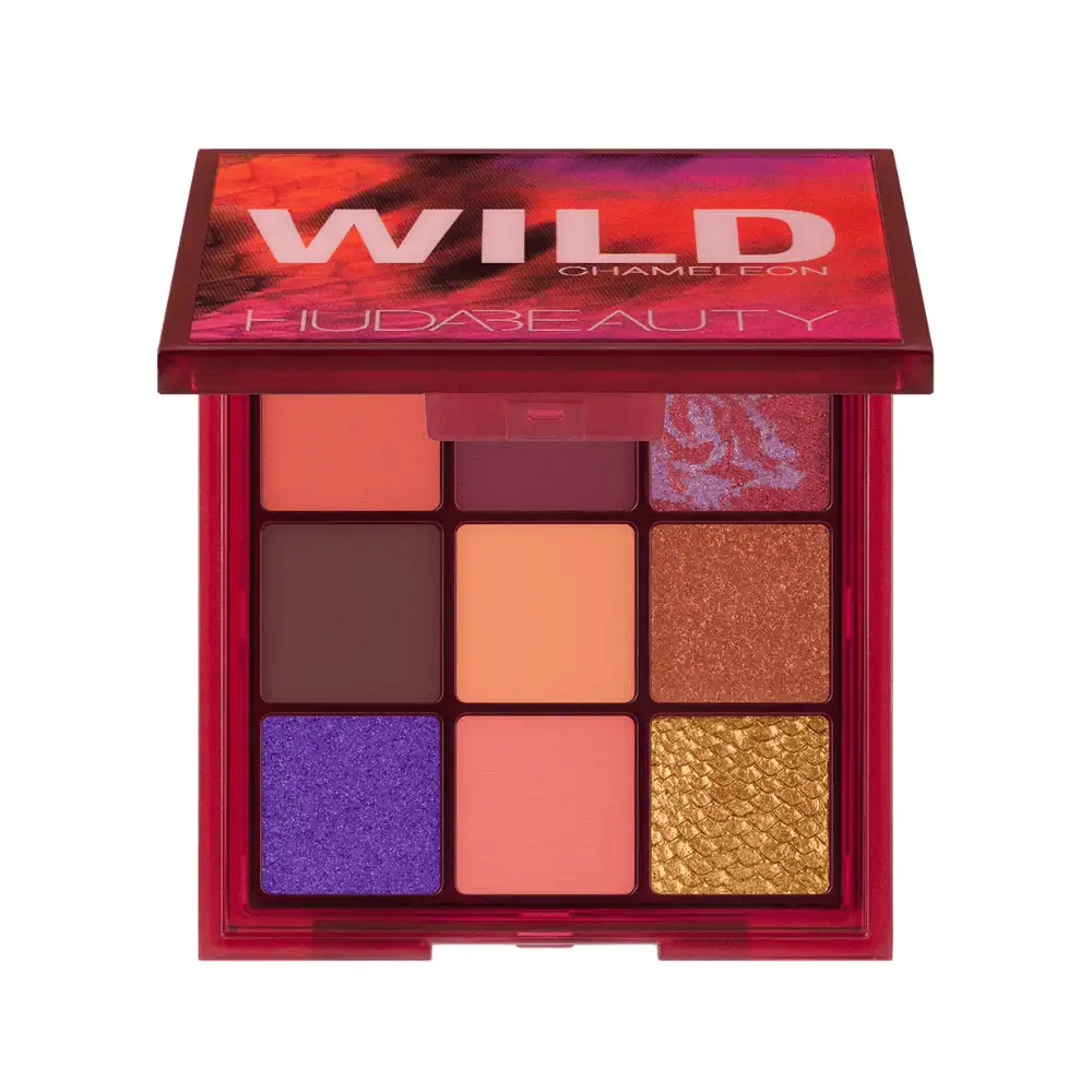 Huda Beauty Chameleon Wild Obsessions Palette - Lebanon - Makeup Germany Huda Beauty Huda Beauty Chameleon Wild Obsessions Palette Sunset Eyeshadow Palette for sale in Lebanon - 9 vibrant purple orange matte and 3D metallic shimmer eyeshadow compact