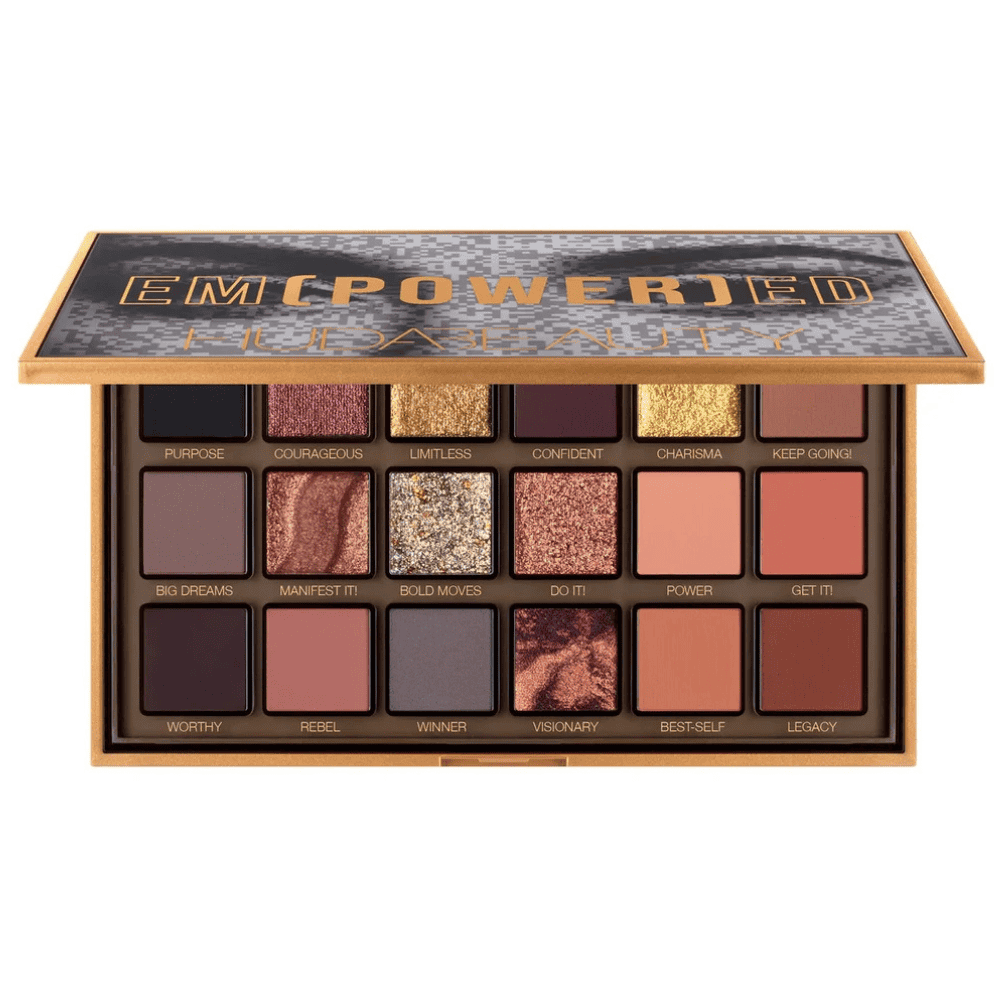 Huda Beauty Empowered Eyeshadow Palette - Lebanon - Makeup Germany Huda Beauty Huda Beauty Empowered Eyeshadow Palette Gold and Neutral Eyeshadow Palette for sale in Lebanon - 18 gold copper neutral matte metallic eyeshadow compact