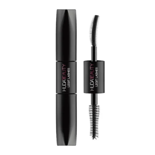 Huda Beauty LEGIT LASHES Double Ended Mascara Huda Beauty Legit Lashes Double Ended Mascara Lebanon for sale in Lebanon - dual-ended black tube of Huda Beauty Legit Lashes Double Ended Mascara showing both Volume and Curl & Length brush ends