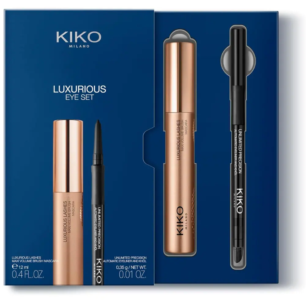 KIKO Milano Luxurious Eye Set - Lebanon - Makeup Germany KIKO Milano Luxurious Eye Set Kiko Milano Luxurious Eye Set Lebanon for sale in Lebanon - 2-piece eye makeup kit containing Maxi Volume Brush Mascara and black automatic eyeliner pencil