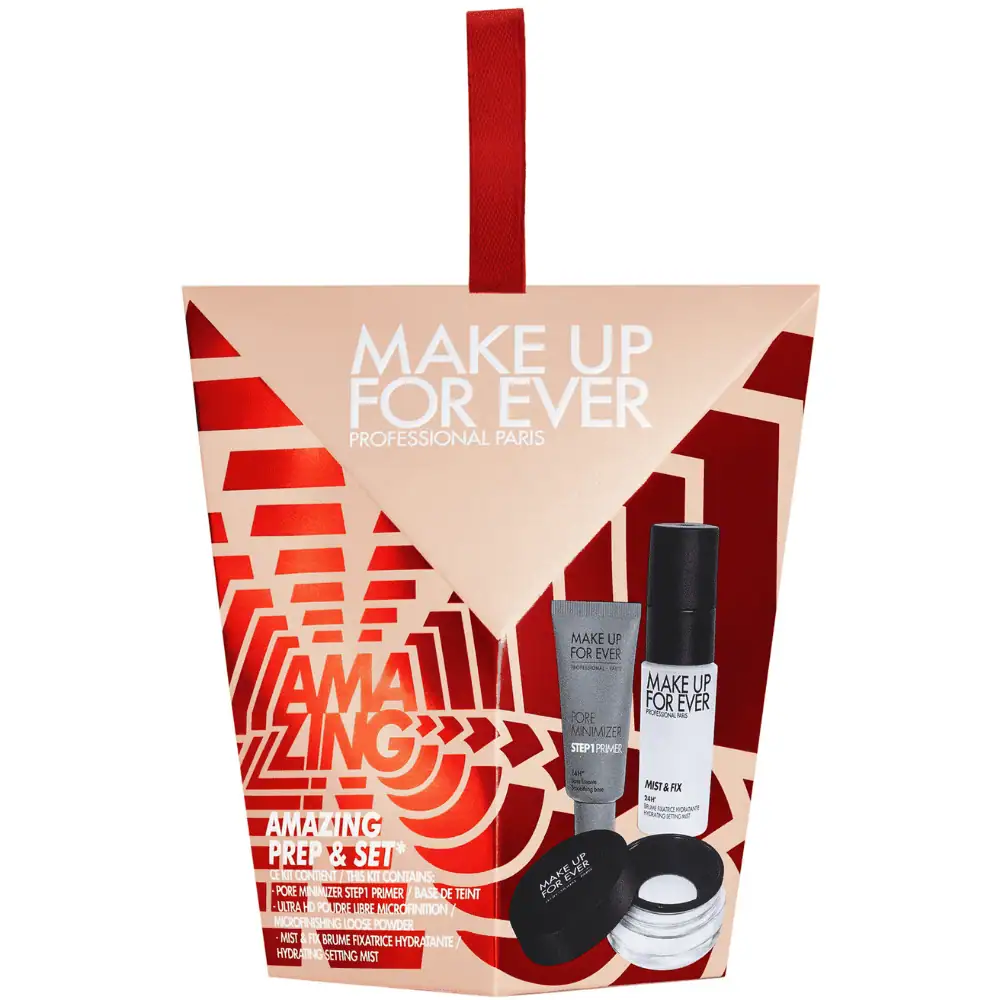 MAKE UP FOR EVER Amazing Prep & Set Holiday Set - Lebanon - Makeup Germany MAKE UP FOR EVER Amazing Prep and Set Holiday Set Make Up For Ever Prep and Set Set Lebanon for sale in Lebanon - 3-piece holiday makeup prep and set kit box including primer, loose powder, and setting spray