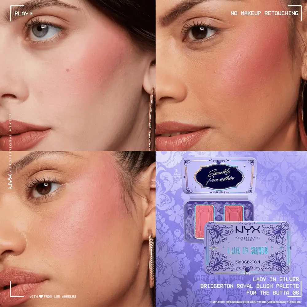 NYX Bridgerton Blush Lady In Silver Palette - Lebanon - Makeup Germany NYX Bridgerton Blush Lady In Silver Palette NYX Bridgerton Blush Lady In Silver Palette Lebanon for sale in Lebanon - limited edition NYX Professional Makeup x Bridgerton blush duo palette featuring matte and iridescent rose shades