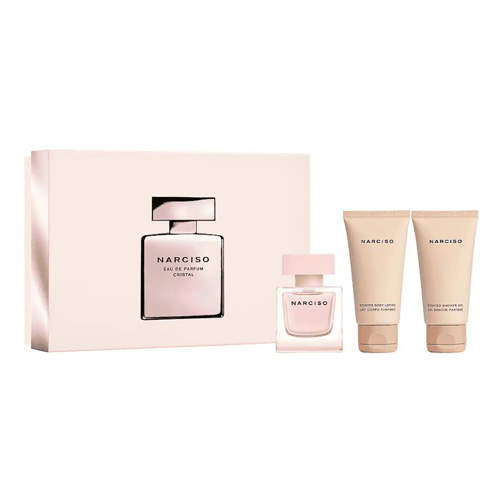 Narciso Rodriguez Narciso Cristal Gift Set - Lebanon - Makeup Germany Narciso Rodriguez Narciso Rodriguez Narciso Cristal Gift Set Floral Woody Musk Perfume Set for sale in Lebanon - 3-piece 50ml EDP body lotion and shower gel box set