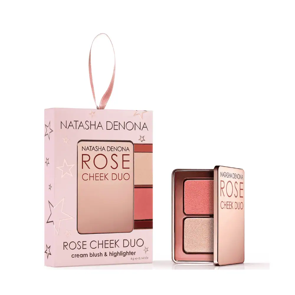 Natasha Denona Rose Cheek Duo Ornament - Lebanon - Makeup Germany Natasha Denona Rose Cheek Duo Ornament Natasha Denona Rose Cheek Duo Ornament Lebanon for sale in Lebanon - festive holiday ornament gift palette featuring Natasha Denona Cream Blush and Super Glow Highlighter