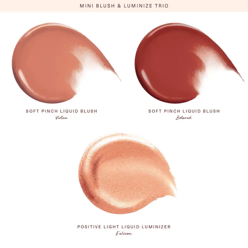 Rare Beauty Mini Blush and Luminize Trio - Lebanon - Makeup Germany Rare Beauty Mini Blush and Luminize Trio Rare Beauty Mini Blush and Luminize Trio Lebanon for sale in Lebanon - 3-piece mini gift set with Soft Pinch Liquid Blushes in Virtue and Beloved and Liquid Luminizer in Enliven