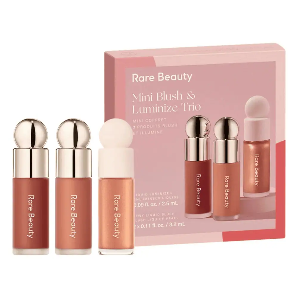Rare Beauty Mini Blush and Luminize Trio - Lebanon - Makeup Germany Rare Beauty Mini Blush and Luminize Trio Rare Beauty Mini Blush and Luminize Trio Lebanon for sale in Lebanon - 3-piece mini gift set with Soft Pinch Liquid Blushes in Virtue and Beloved and Liquid Luminizer in Enliven