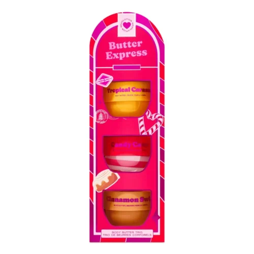 Revolution I Heart Butter Express Body Butter Trio Revolution I Heart Butter Express Body Butter Trio Lebanon for sale in Lebanon - 3-piece mini body butter set featuring Cinnamon Swirl shimmer, Candy Cane, and Tropical Caramel 65ml tubs