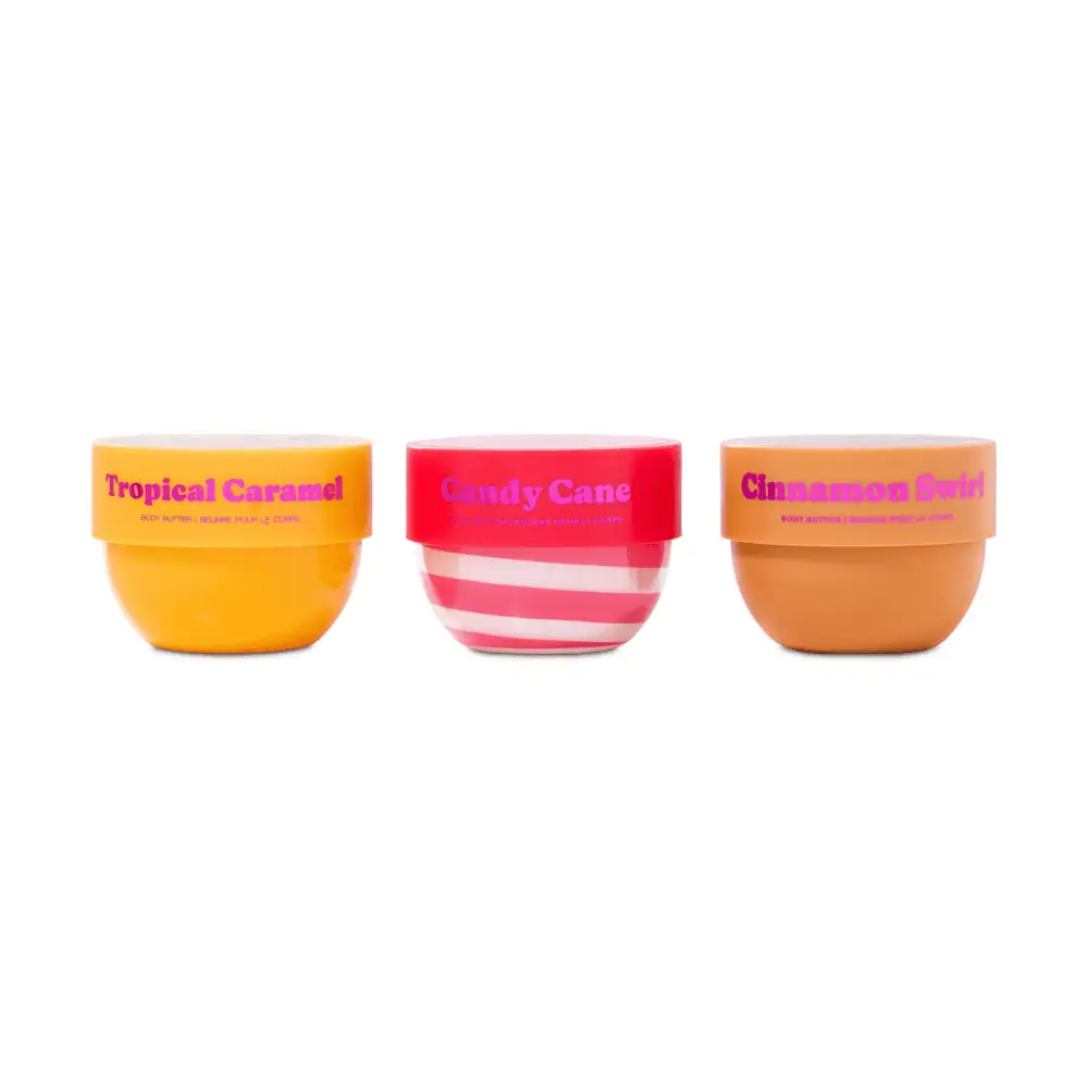 Revolution I Heart Butter Express Body Butter Trio - Lebanon - Makeup Germany Revolution I Heart Butter Express Body Butter Trio Revolution I Heart Butter Express Body Butter Trio Lebanon for sale in Lebanon - 3-piece mini body butter set featuring Cinnamon Swirl shimmer, Candy Cane, and Tropical Caramel 65ml tubs