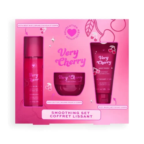 Revolution I Heart Revolution Very Cherry Bath & Body Gift Set Revolution I Heart Very Cherry Bath Body Gift Set Lebanon for sale in Lebanon - 3-piece mini body care set featuring I Heart Revolution Midnight Cherry body wash, smoothing body cream, and hair and body mist