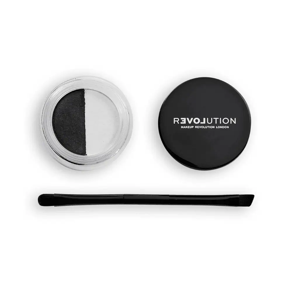 Revolution Relove Water Activated Liner Distinction - Lebanon - Makeup Germany Revolution Relove Water Activated Liner Distinction Revolution Relove Water Activated Liner Distinction Lebanon for sale in Lebanon - Relove by Revolution Water Activated Liner pan in shade Distinction showing split black and white cake liner shades