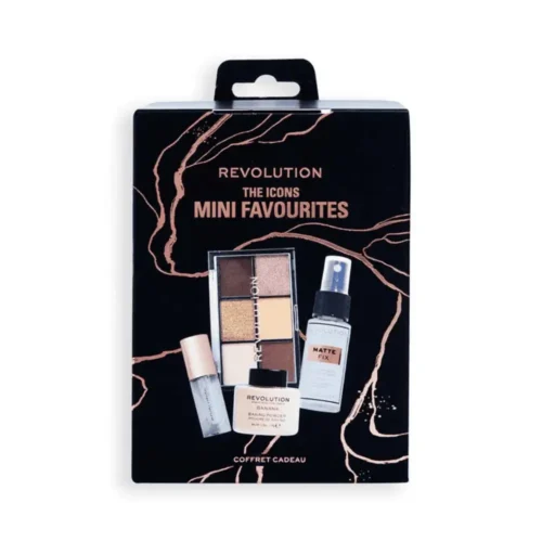 Revolution the icons Mini Favourites Set Coffret Cadeau Revolution The Icons Mini Favourites Set Lebanon for sale in Lebanon - 4-piece mini beauty gift set including loose powder, setting spray, lip gloss, and eye palette