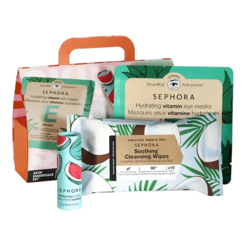 Sephora The Future is Yours Sephora The Future is Yours Set Lebanon for sale in Lebanon - 3-piece travel skincare set in a cardboard suitcase including lip balm, eye masks, and makeup remover wipes