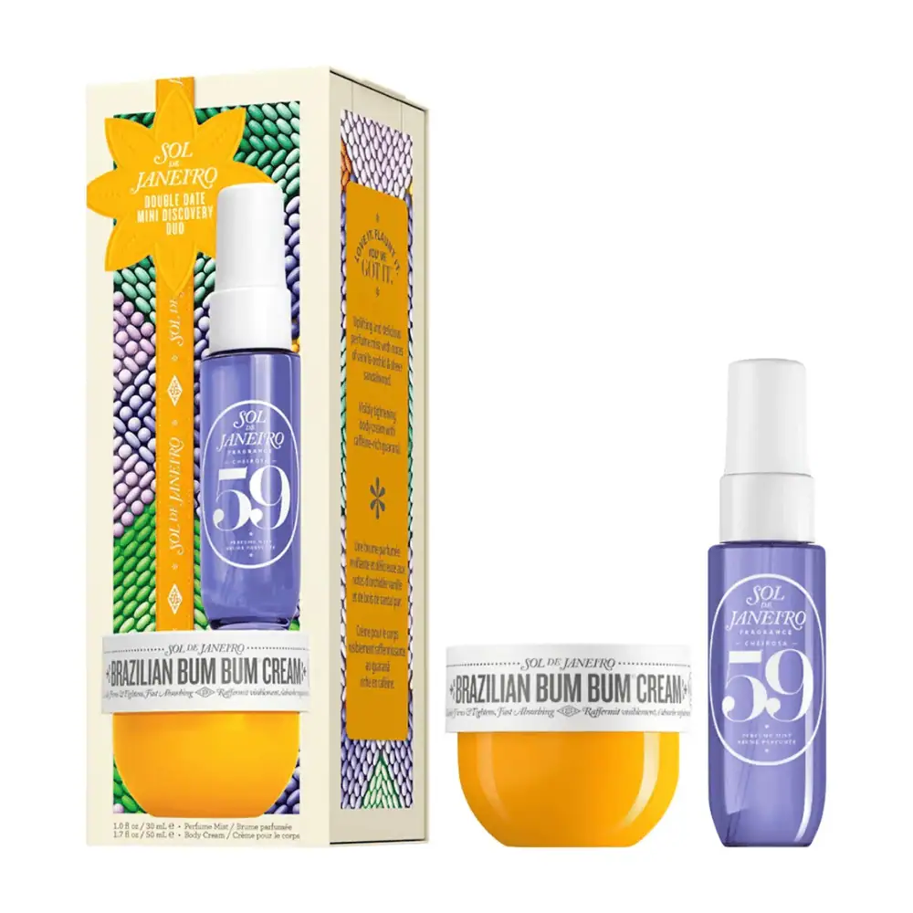 Sol de Janeiro Double Date Mini Discovery Duo Sampler Set - Lebanon - Makeup Germany Sol de Janeiro Double Date Mini Discovery Duo Sampler Set Sol de Janeiro Double Date Mini Discovery Duo Sampler Set Lebanon for sale in Lebanon - 2-piece body care mini set featuring Sol de Janeiro Brazilian Bum Bum Cream and Cheirosa 59 Perfume Mist