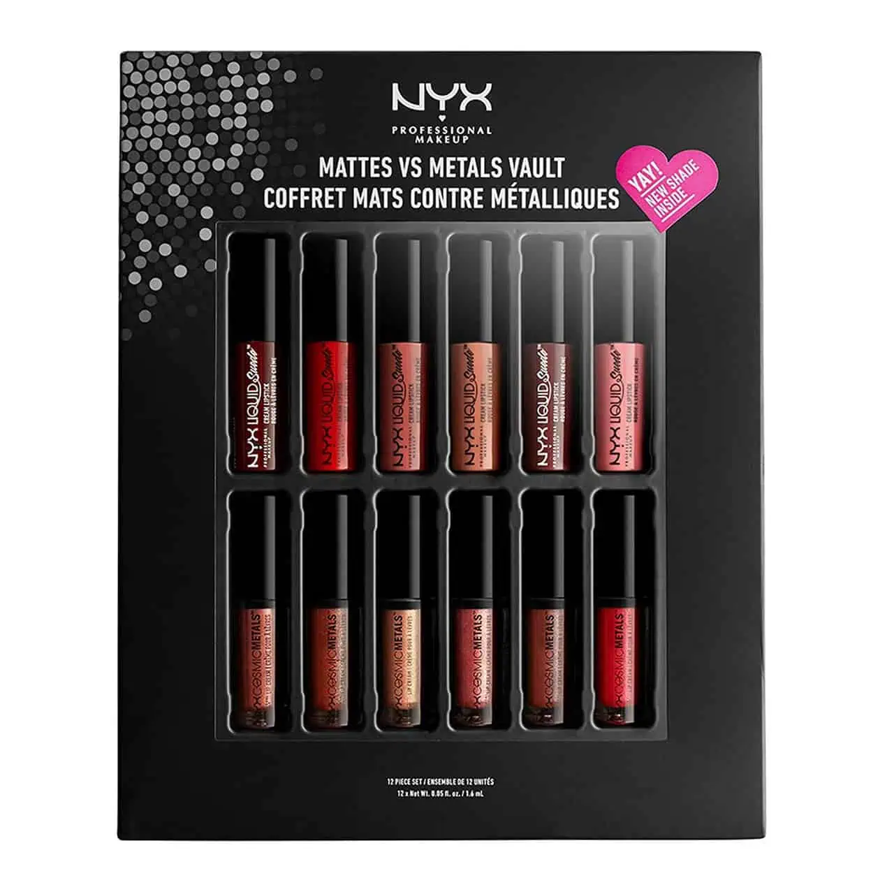 NYX Mattes Vs Metals Vault Lip Collection - Lebanon - Makeup Germany NYX Mattes Vs Metals Vault lip cream collection for sale in Lebanon - 12 piece matte and metallic liquid lipstick set