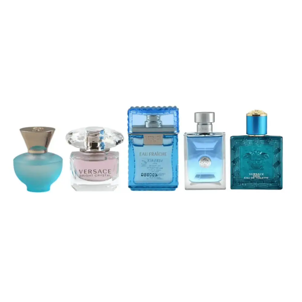 Versace 5 Piece Miniatures Collection - Lebanon - Makeup Germany Versace 5 Piece Miniatures Collection Versace Mini Perfume Set for sale in Lebanon - five 5ml fragrances for men and women in miniature bottles