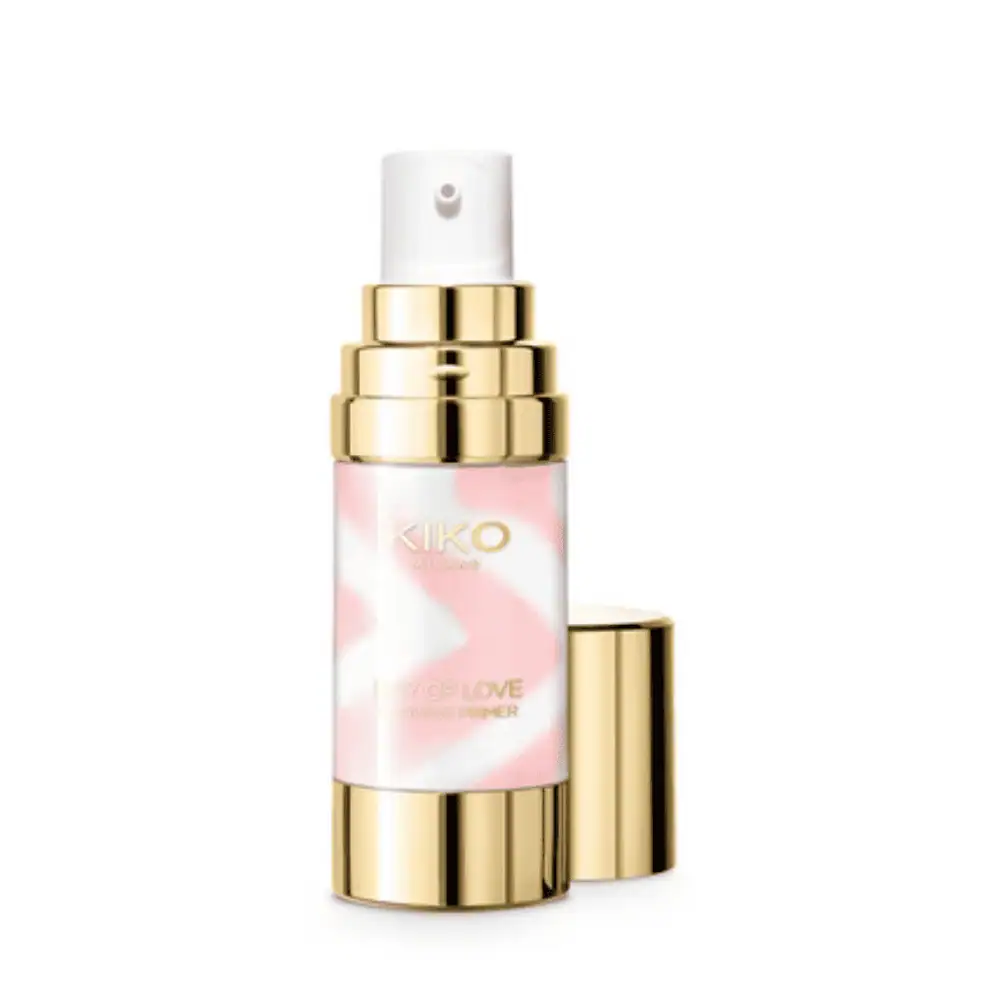 KIKO Milano Ray Of Love Glowing Primer - Lebanon - Makeup Germany KIKO Milano Ray Of Love Glowing Primer moisturising radiant face serum and makeup primer with cocoa butter in decorative white and pink swirl-effect packaging with gold details