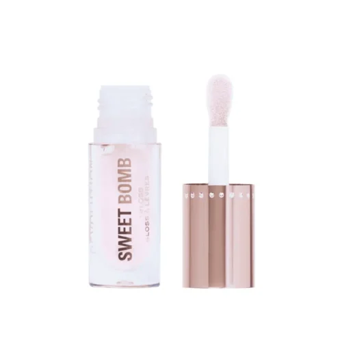 Makeup Revolution Sweet Bomb Candyfloss Pink Glitter Revolution Sweet Bomb Lip Gloss for sale in Lebanon - sheer pink shimmer with sparkling glossy finish