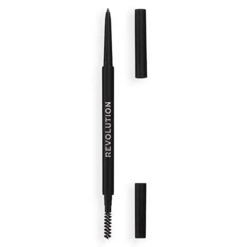 Revolution Precise Brow Pencil Dark Brown double-ended eyebrow pencil with ultra-fine retractable tip and spoolie brush